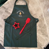 Green Embroidered Christmas Cookie Baker Kids Apron Set with Spatula and Cookie Cutter - Perfect Christmas Gift for Young Bakers, Baking Set