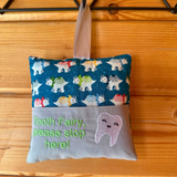 Tooth fairy cushion, teal dinosaur print