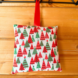Letter to Santa hanging cushion, red and green Christmas tree print