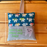 Tooth fairy cushion, teal dinosaur print