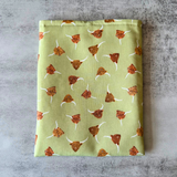 Highland Cow Book Sleeve, Fabric Book Cover, Book Pouch or Book Cosy, Reading Gift