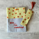 Highland Cow Book Sleeve, Fabric Book Cover, Book Pouch or Book Cosy, Reading Gift