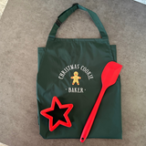 Green Embroidered Christmas Cookie Baker Kids Apron Set with Spatula and Cookie Cutter - Perfect Christmas Gift for Young Bakers, Baking Set