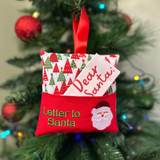 Letter to Santa hanging cushion, red and green Christmas tree print