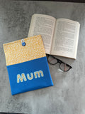 Applique “Mum” yellow and blue Book Sleeve, Fabric Book Sleeve, Book Pouch or Book Cosy, Reading Gift
