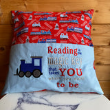 Train Embroidered Story Cushion