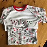 Children's Personalised Grey And Red Reindeer Christmas Pyjamas