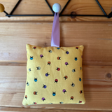Tooth fairy cushion, ladybird print with lilac text