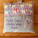 Tooth fairy cushion, lilac dinosaur print