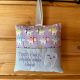 Tooth fairy cushion, lilac dinosaur print