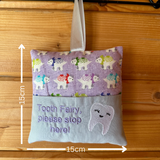 Tooth fairy cushion, lilac dinosaur print