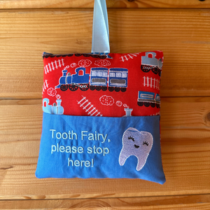 Tooth fairy cushion, train print