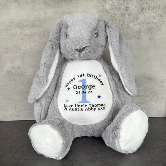 Personalised First Birthday Bunny Gift, Birthday Bunny, Embroidered Birthday Keepsake, Embroidered Bunny