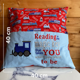 Train Embroidered Story Cushion