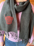 Embroidered charcoal grey highland cow scarf