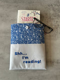 Blue Butterfly Book Sleeve, Fabric Book Cover, Book Pouch or Book Cosy, Reading Gift