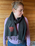 Embroidered charcoal grey highland cow scarf