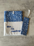 Blue Butterfly Book Sleeve, Fabric Book Cover, Book Pouch or Book Cosy, Reading Gift