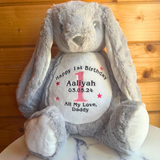 Personalised First Birthday Bunny Gift, Birthday Bunny, Embroidered Birthday Keepsake, Embroidered Bunny