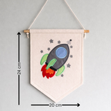 Rocket wall hanging flag, space decor, felt banner, child's bedroom, nursery decor