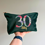 Personalised 30th Velvet Makeup Bag