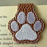 Embroidered Paw Print Magnetic Bookmark, Faux Leather Book Accessory