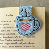 Embroidered Coffee Cup Magnetic Bookmark, Faux Leather Book Accessory
