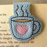 Embroidered Coffee Cup Magnetic Bookmark, Faux Leather Book Accessory