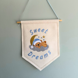 "Sweet Dreams" Sleepy Bear Nursery Felt Banner
