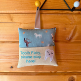 Tooth fairy cushion, horse print teal