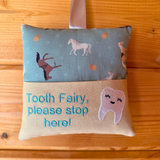 Tooth fairy cushion, horse print teal
