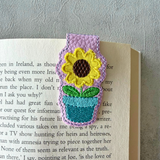 Embroidered Sunflower Magnetic Bookmark, Faux Leather Book Accessory
