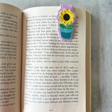Embroidered Sunflower Magnetic Bookmark, Faux Leather Book Accessory