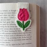 Embroidered Tulip Magnetic Bookmark, Faux Leather Book Accessory