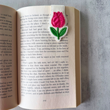 Embroidered Tulip Magnetic Bookmark, Faux Leather Book Accessory