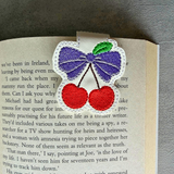 Embroidered Cherries Magnetic Bookmark, Faux Leather Book Accessory