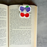Embroidered Cherries Magnetic Bookmark, Faux Leather Book Accessory