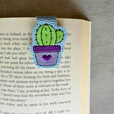 Embroidered Cactus Magnetic Bookmark, Faux Leather Book Accessory