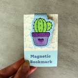 Embroidered Cactus Magnetic Bookmark, Faux Leather Book Accessory