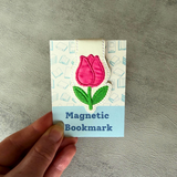 Embroidered Tulip Magnetic Bookmark, Faux Leather Book Accessory