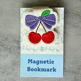 Embroidered Cherries Magnetic Bookmark, Faux Leather Book Accessory