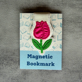 Embroidered Tulip Magnetic Bookmark, Faux Leather Book Accessory