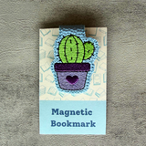 Embroidered Cactus Magnetic Bookmark, Faux Leather Book Accessory