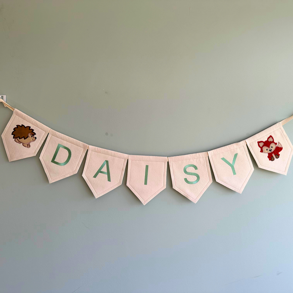 Woodland Name Bunting, Personalised Name Bunting, Nursery Bunting, Personalised Bunting, Name Garland Bunting, Customised Name Banner