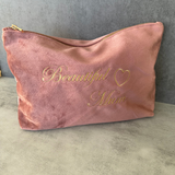 Velvet make up bag, personalised cosmetic organiser