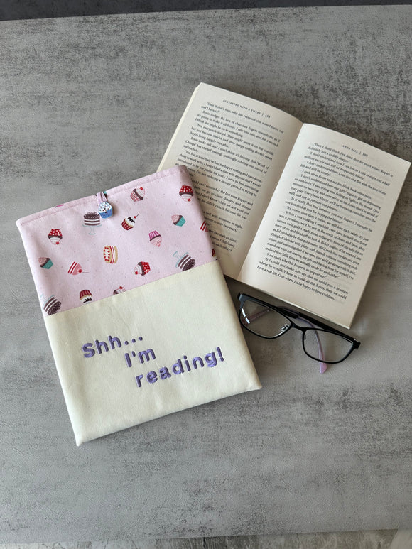 Cupcake Book Sleeve, Fabric Book Cover, Book Pouch or Book Cosy, Reading Gift