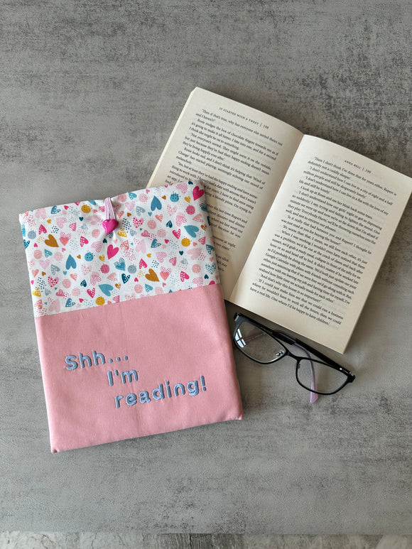 Hearts Book Sleeve, Fabric Book Cover, Book Pouch or Book Cosy, Reading Gift