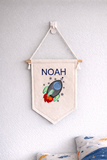 Personalised rocket wall hanging flag, space decor, felt banner, child's bedroom, nursery decor