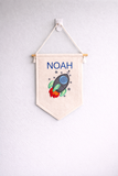 Personalised rocket wall hanging flag, space decor, felt banner, child's bedroom, nursery decor