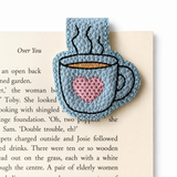 Embroidered Coffee Cup Magnetic Bookmark, Faux Leather Book Accessory